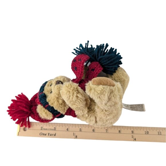 Hugfun Teddy Bear Plush Tan 6" Stuffed Animal Toy Christmas Knit Hat Scarf Vtg - Picture 5 of 5